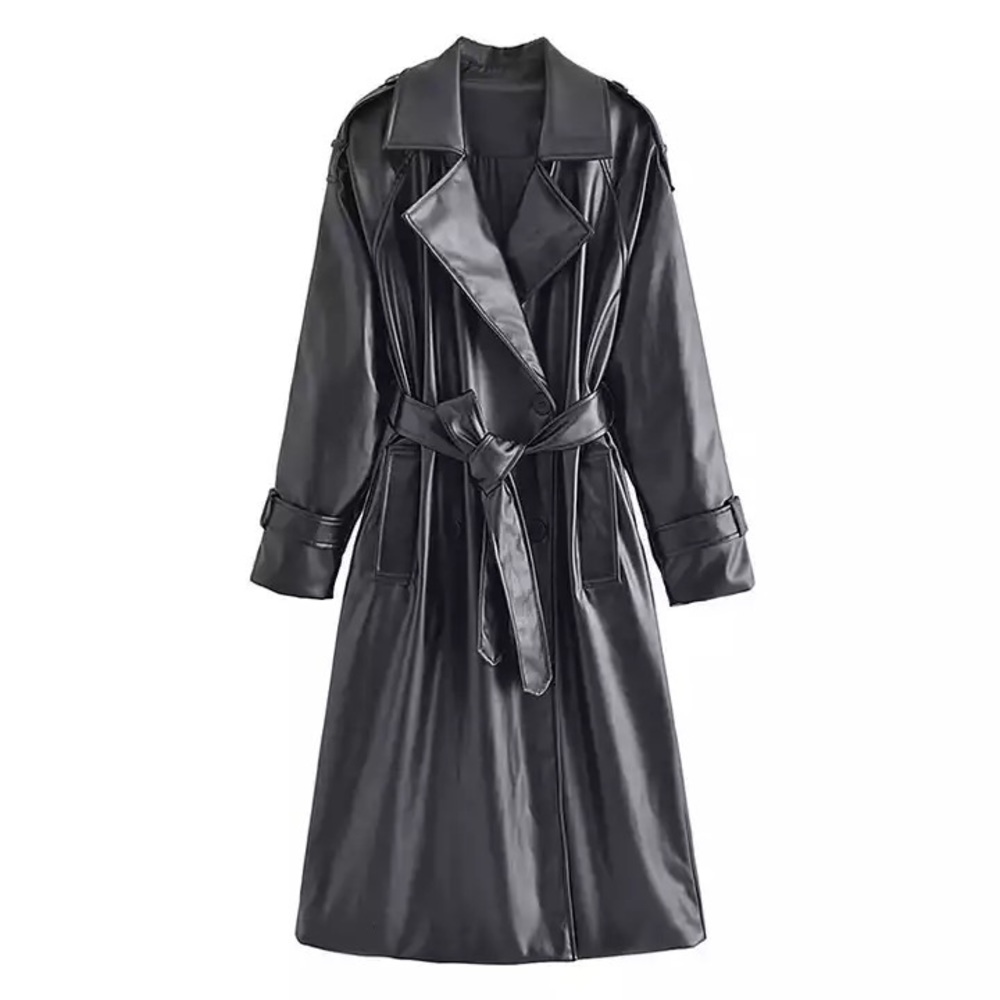 Faux leather trench